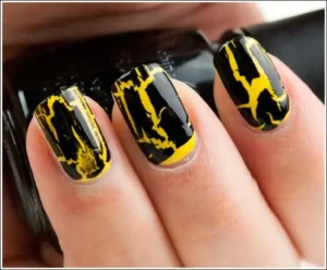 yellow Crackle nails 