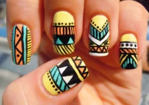 Yellow Aztec nail Patterns