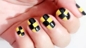 Yellow Checkered Pattern nails