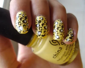 Yellow Cheetah Print nails