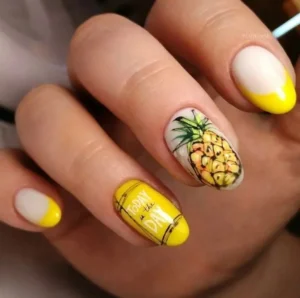 Yellow Pineapple Accent Nails