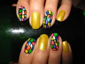 Yellow Stained Glass nail Effect 