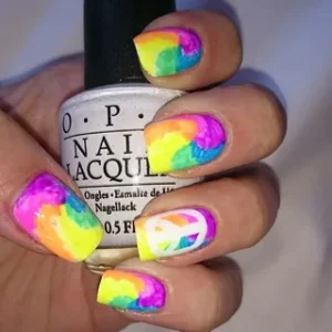 Yellow Tie-Dye nails Effect