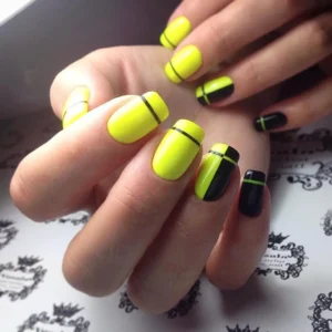 Yellow and Black Geometric Patterns nails