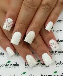 Baddie Milky White Nails with Design